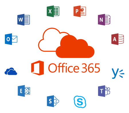 Office 365 logo with program icons in a circle around it