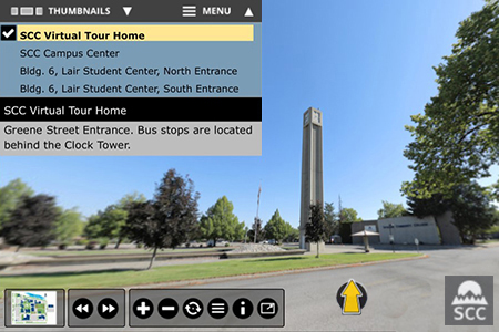 Virtual tour screen shot of SCC campus