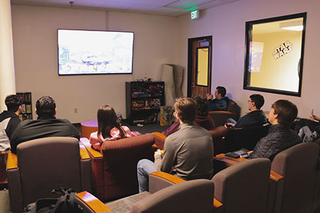 Group of students playing video games together